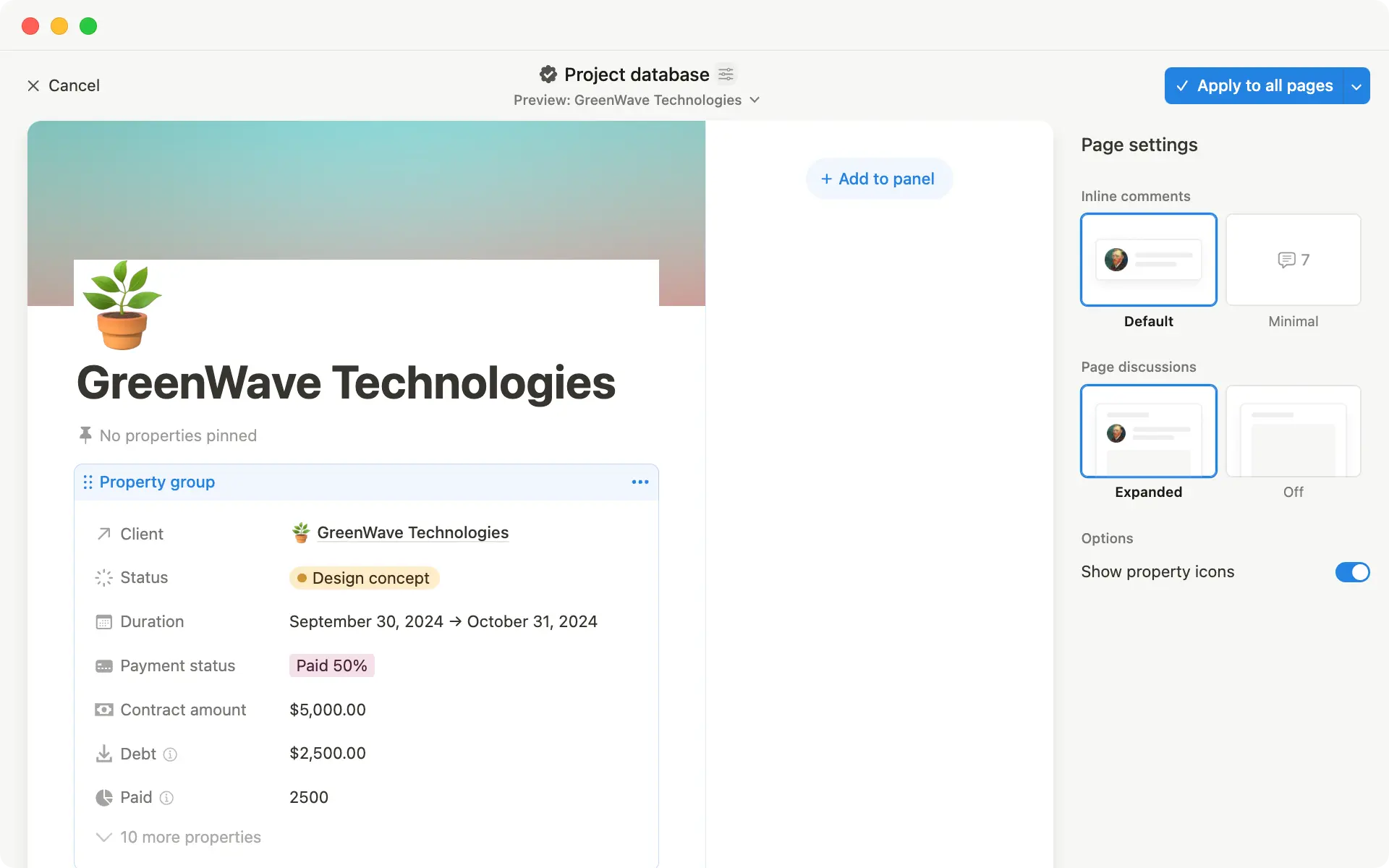 Layouts builder lets you customize everything about your database page — from pinning properties to creating a new side panel.