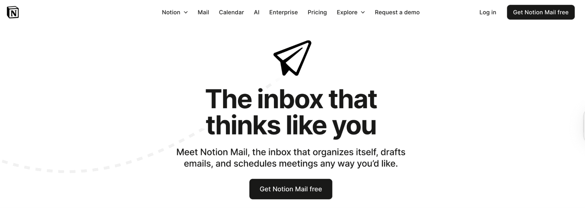 Notion mail landing page