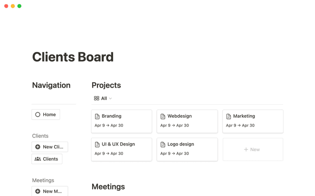 Clients & Projects Board