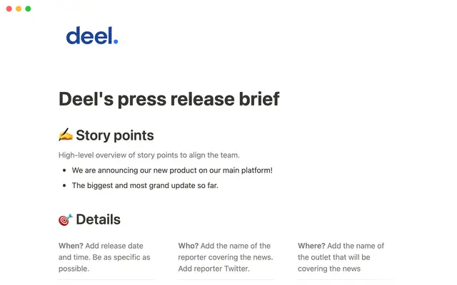Deel's press release brief